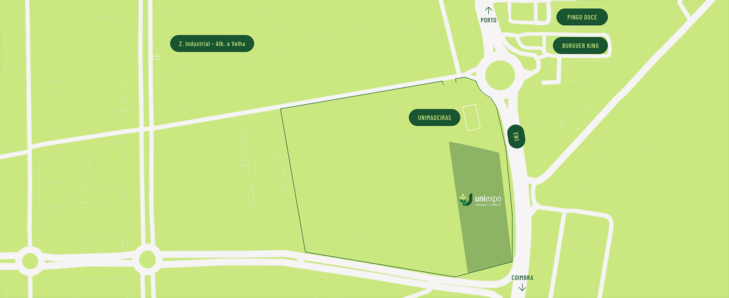 Mapa da localização da Uniexpo na Zona Industrial de Albergaria-a-Velha